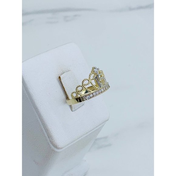 10k solid gold ring sweet 15 crown tiara quinceañera - Picture 4 of 5